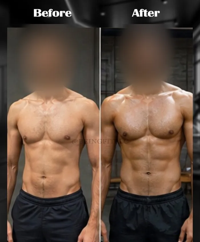Being Fit client body transformation 2, before and after, faces blurred for privacy